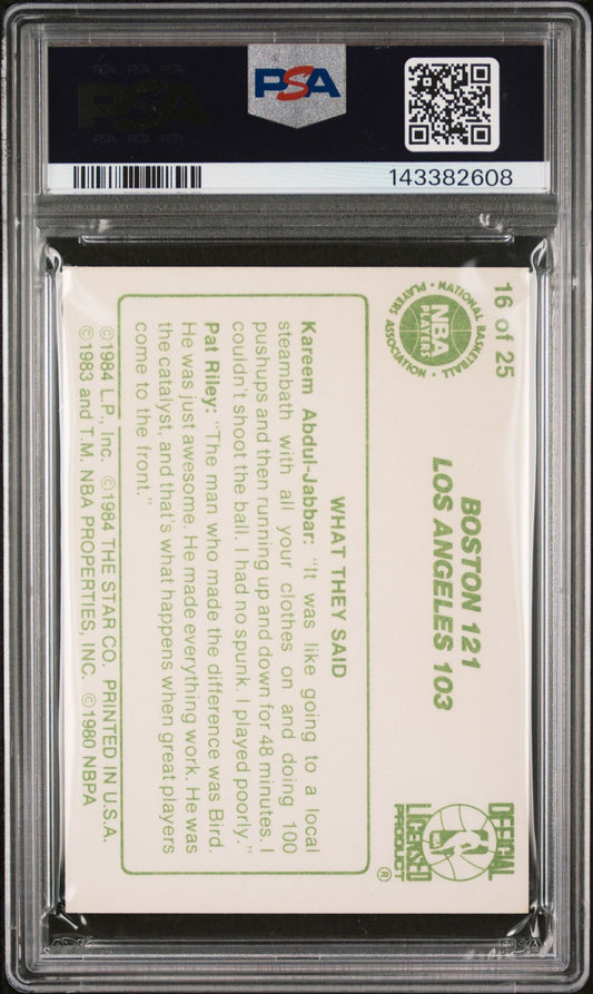 Kareem Abdul-Jabbar PSA 9 1984 Star Celtics Champs #16 back