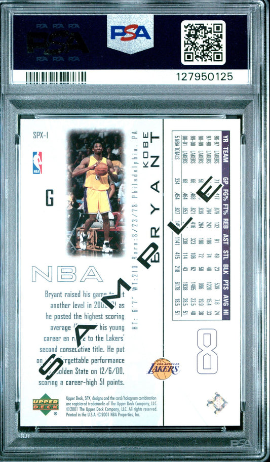 Kobe Bryant PSA 10 2001 SPx Sample - back of slab showing cert 127950125