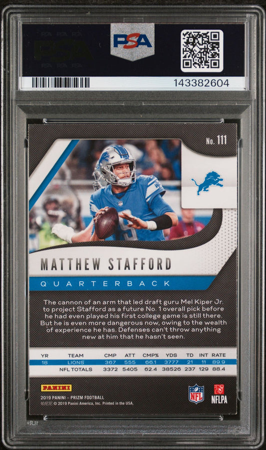Matthew Stafford PSA 9 2019 Panini Prizm #111 back