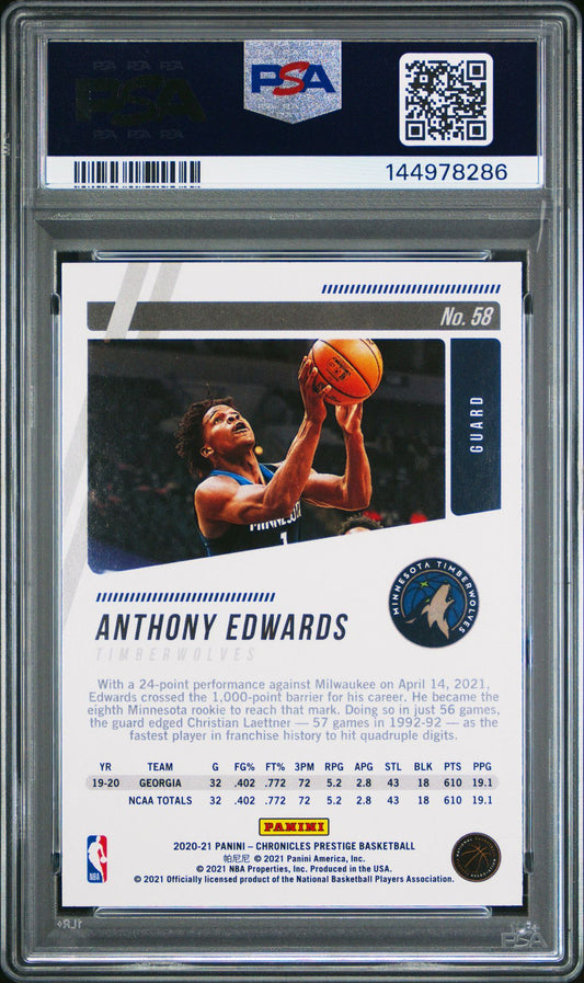 Anthony Edwards Rookie PSA 10 2020 Panini Chronicles #58 back