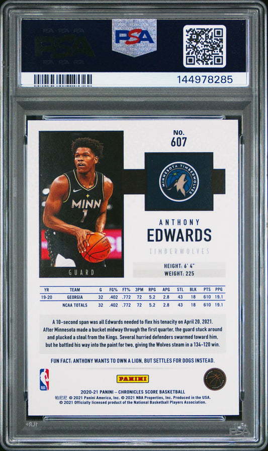 Anthony Edwards Rookie PSA 10 2020 Panini Chronicles #607 back