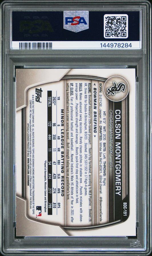 Colson Montgomery Rookie PSA 9 2023 Bowman Draft Chrome #BDC191 back
