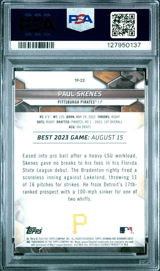 Paul Skenes PSA 10 base Top Prospects - back of slab showing cert 127950137