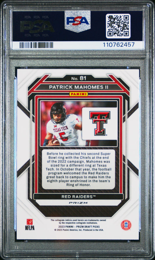 Patrick Mahomes II PSA 8 2023 Panini Prizm Draft Picks Gold Ice #81 back