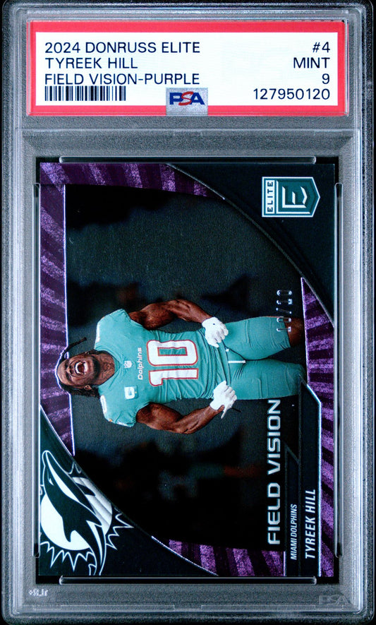 2024 Donruss Elite Field Vision Purple #4 Tyreek Hill PSA 9 - front of slab