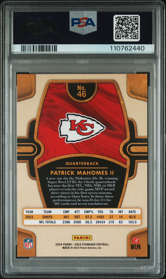 Patrick Mahomes II PSA 9 2024 Panini Gold Standard #46 /99 back