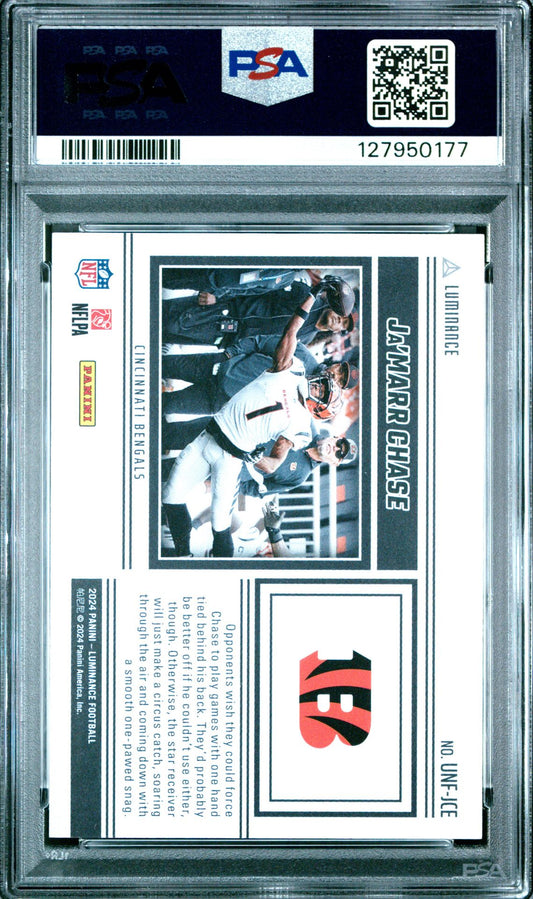 Ja'Marr Chase PSA 10 2024 Panini Luminance Unforgettable Orange #UNFJCE /100 back