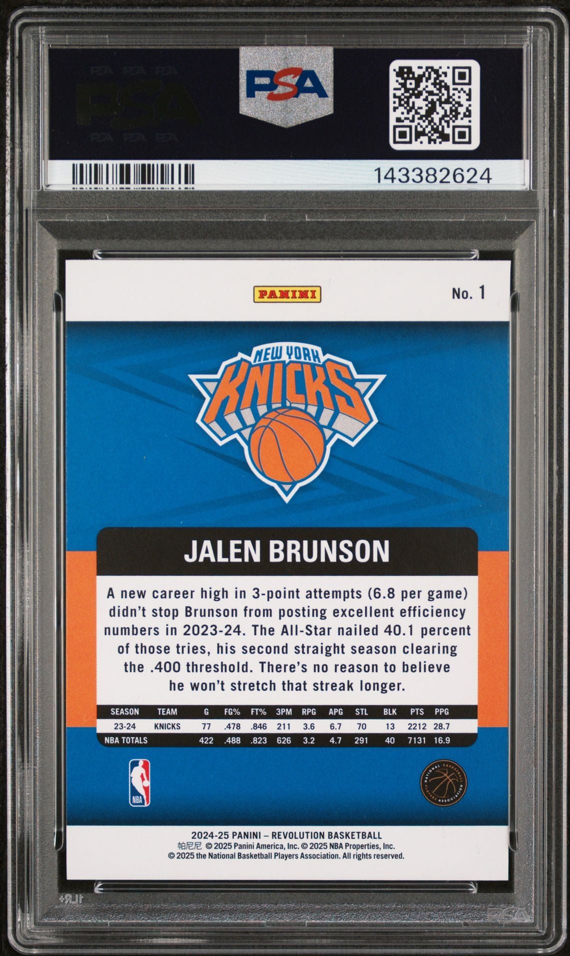 Jalen Brunson PSA 8 2024 Panini Revolution #1 back