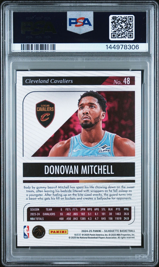 Donovan Mitchell PSA 8 2024 Panini Silhouettes Red #48 back