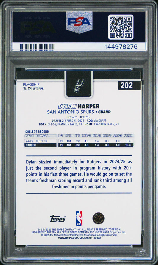 Dylan Harper Rookie PSA 10 2025 Topps #202 back