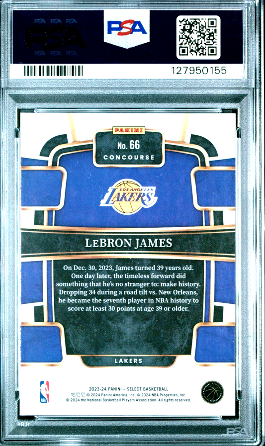 LEBRON JAMES PSA 10 2023 PANINI SELECT BLUE PRIZM #66