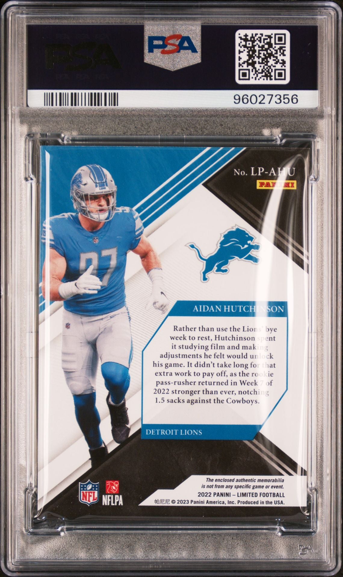 2022 Panini Limited Unlimited Potential Aidan Hutchinson LPAHU PSA 6 Rookie Card