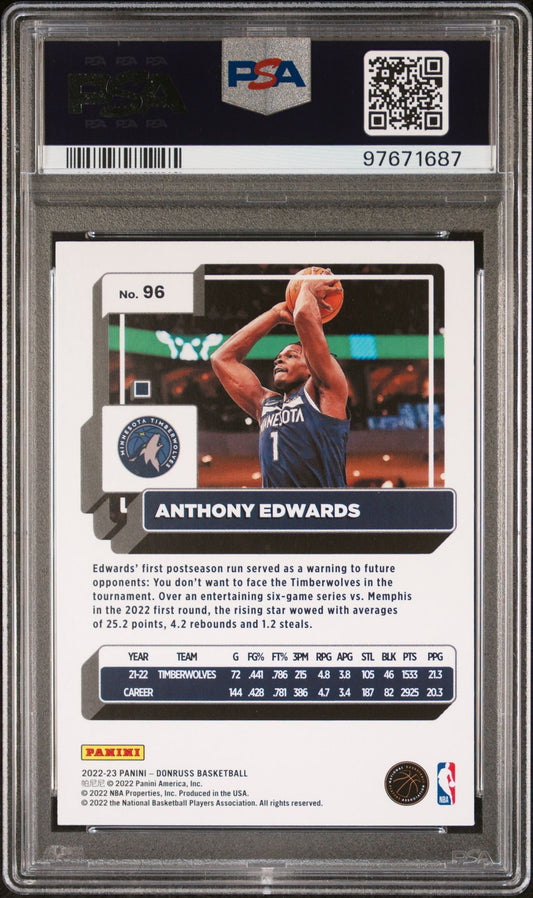 2022-23 Panini Donruss - Green Holo Laser #96 Anthony Edwards PSA 9
