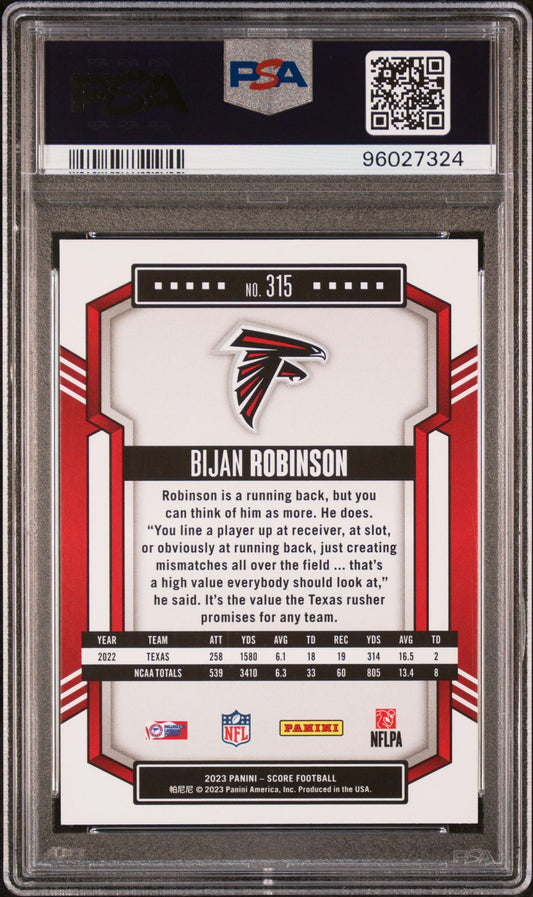 2023 Panini Score #315 Bijan Robinson PSA 9 Rookie Card