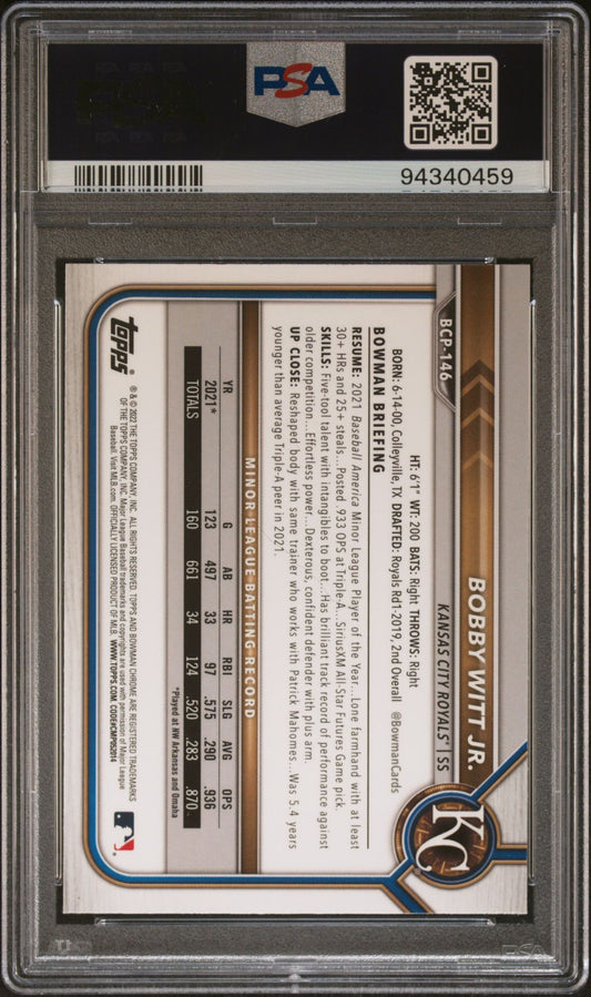 2022 Bowman Mega Box Chrome Prospects #146 Bobby Witt Jr. PSA 10 Rookie Card