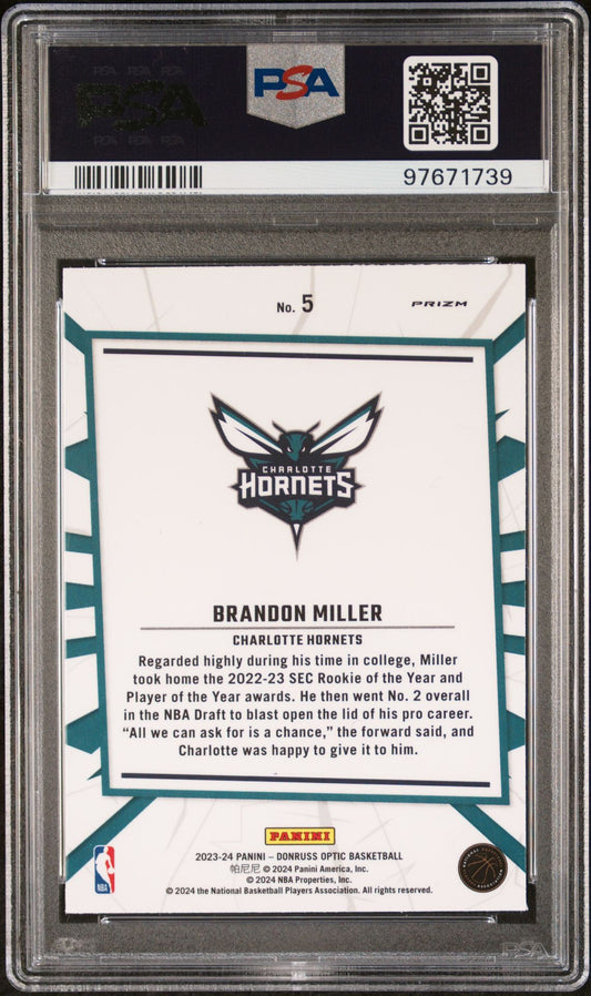 2023-24 Panini Donruss Optic - My House Purple #5 Brandon Miller PSA 9 (RC)