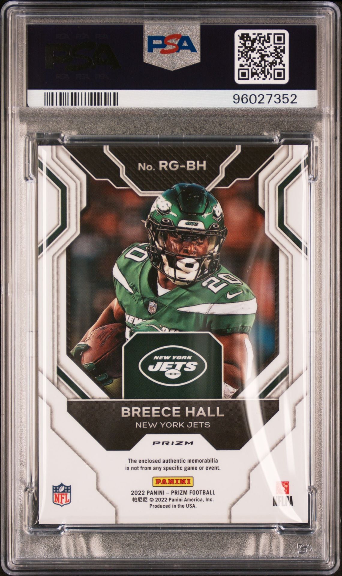 2022 Panini Prizm Rookie Gear #RGBH Breece Hall PSA 10 Rookie Card