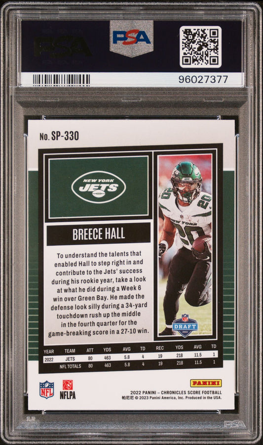 2022 Panini Chronicles Score Premium Rookie Update #SP330 Breece Hall PSA 10 RC
