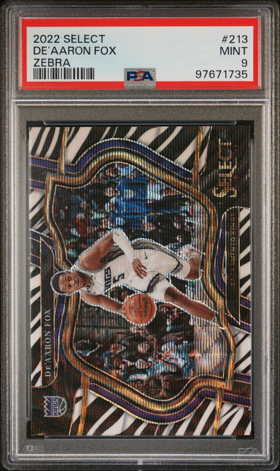 2022-23 Panini Select - Zebra #213 De'Aaron Fox PSA 9