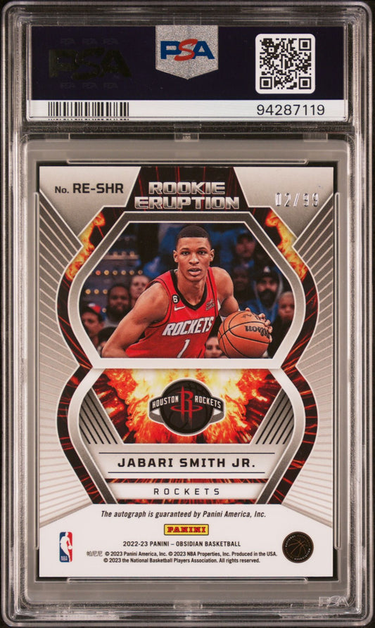 2022 Panini Obsidian Rookie Eruption Autographs Jabari Smith Jr. PSA 9/Auto 10