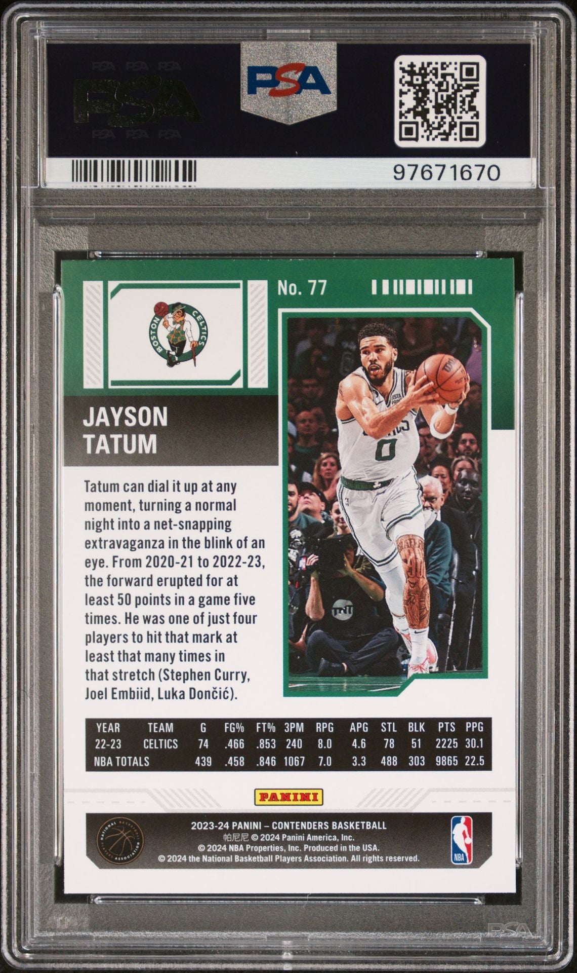2023-24 Panini Contenders - Season Ticket #77 Jayson Tatum PSA 10