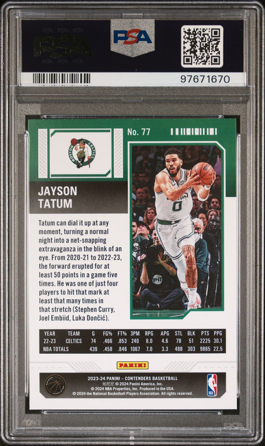 2023-24 Panini Contenders - Season Ticket #77 Jayson Tatum PSA 10