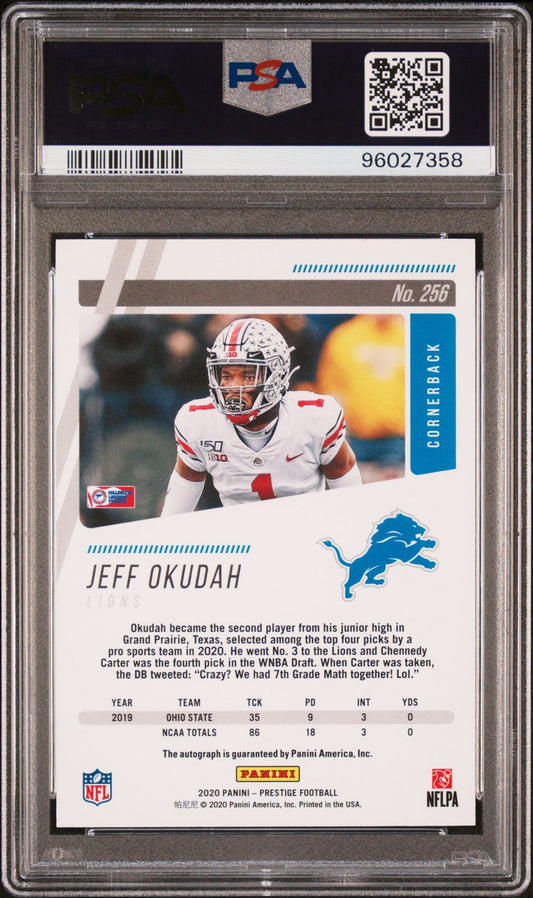 2020 Panini Prestige Signature Xtra Points #256 Jeff Okudah PSA 10 Rookie Card