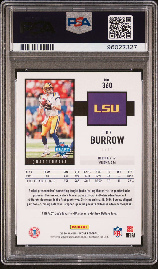 2020 Panini Score #360 Joe Burrow PSA 10 Rookie Card