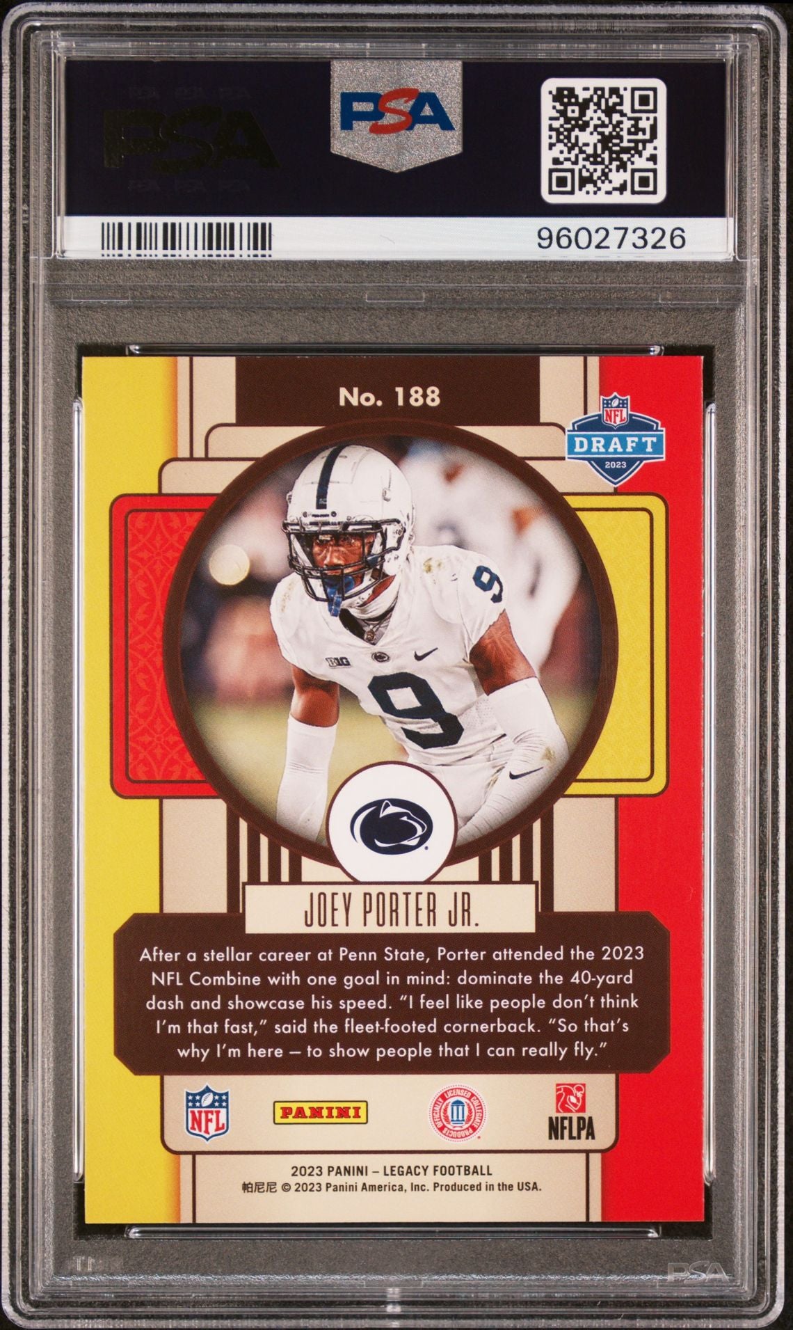 2023 Panini Legacy #188 Joey Porter Jr. PSA 10 Rookie Card
