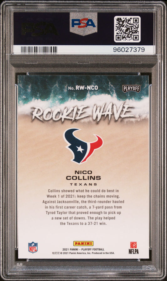 2021 Panini Playoff Rookie Wave #RW-NCO Nico Collins PSA 9 Rookie Card