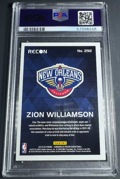 2019 Panini Chronicles Recon Pink #292 Zion Williamson PSA 9 (RC)