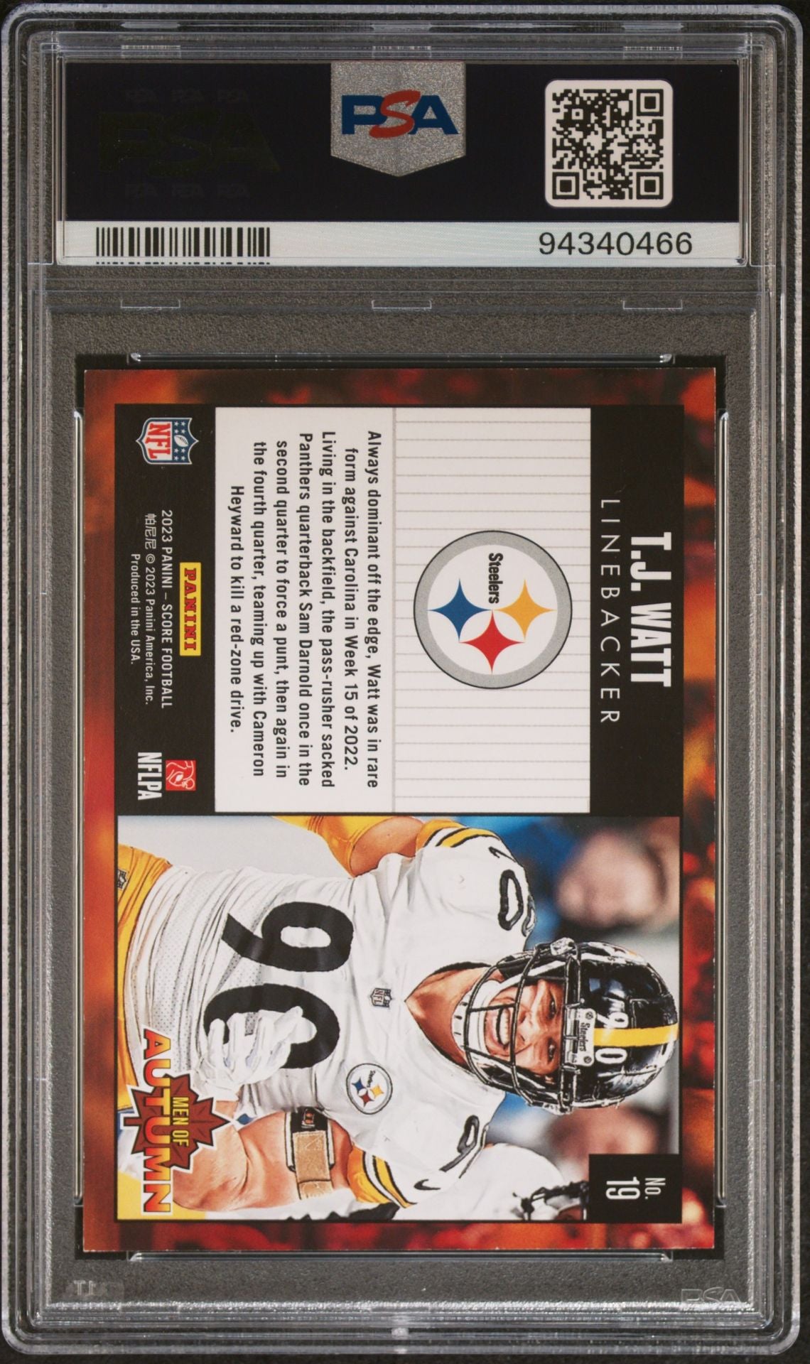 2023 Panini Score Men of Autumn-Showcase #19 TJ Watt /100 PSA 6