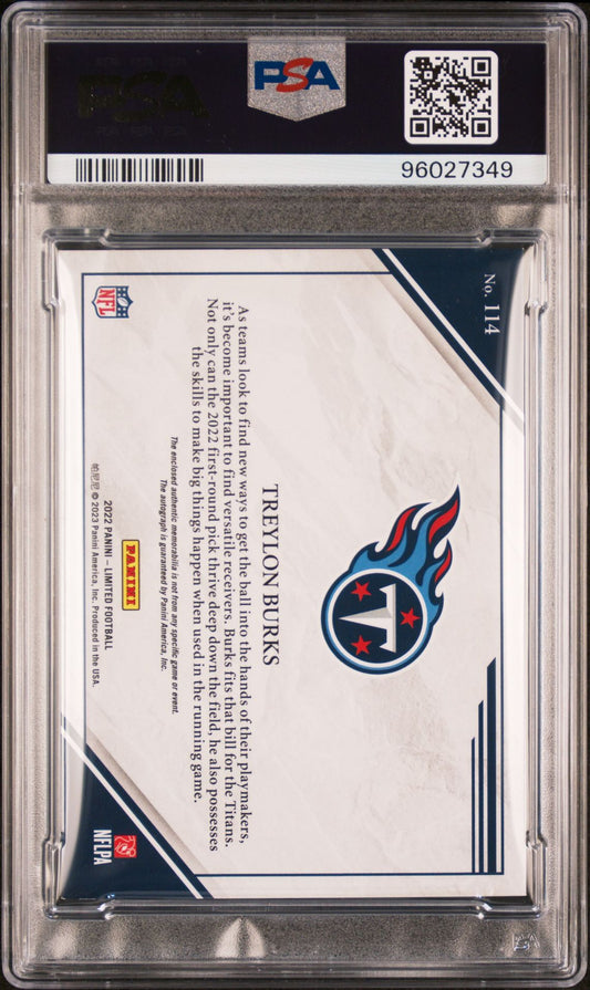 2022 Panini Limited Patch Autographs Gold #114 28/75 Treylon Burks PSA 8 (SN,RC)