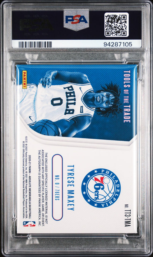 2020 Absolute Memorabilia 3 Swatch Signatures TT3-TMA Tyrese Maxey PSA 8/Auto 10