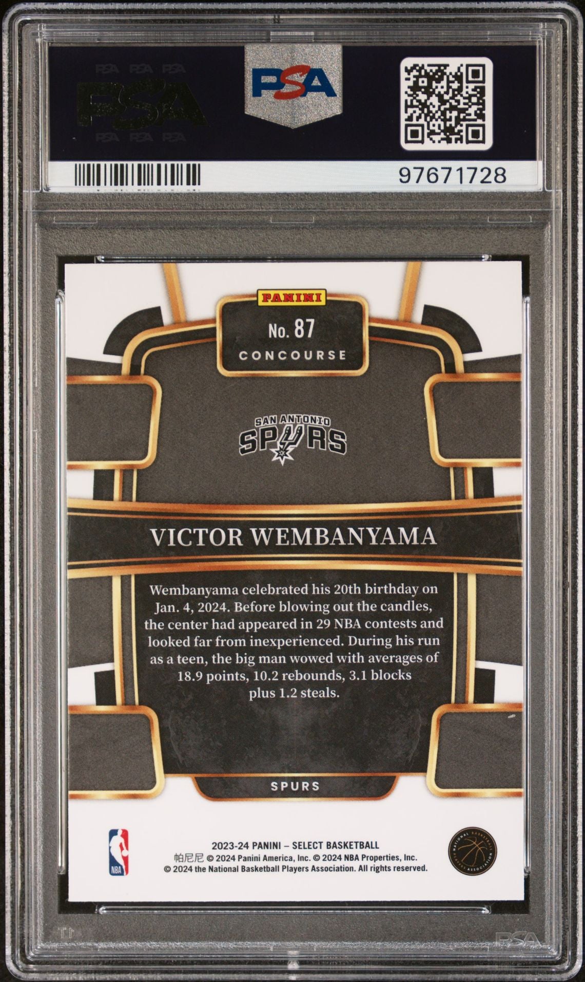2023-24 Panini Select - Blue #87 Victor Wembanyama PSA 10 (RC)