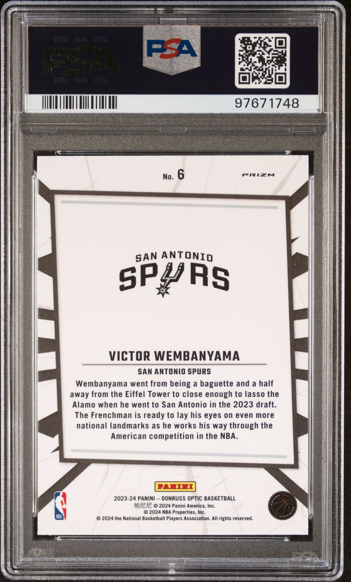 2023-24 Panini Donruss Optic - My House-Holo #6 Victor Wembanyama PSA 10 (RC)