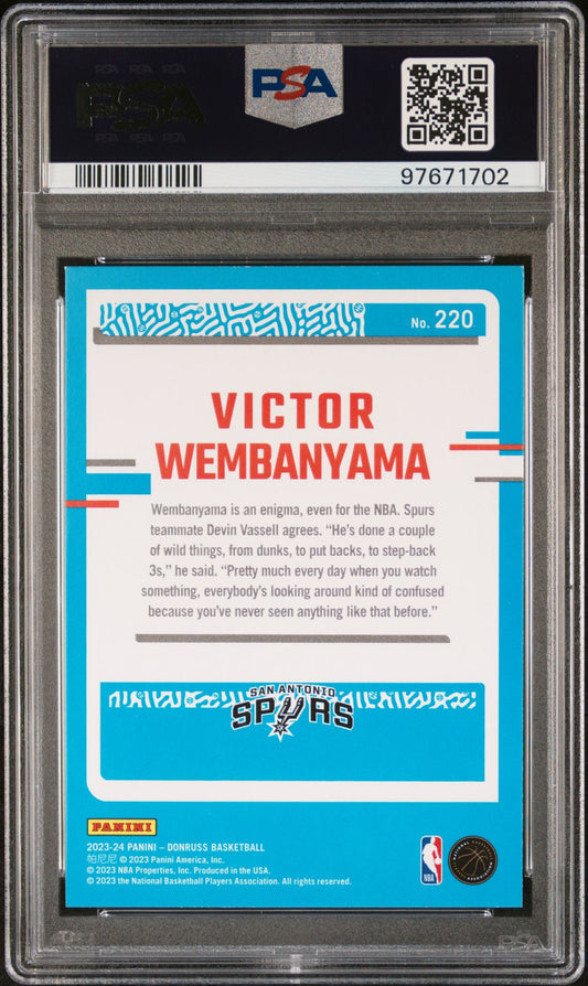 2023 Panini Donruss Rated Rookie Holo Green Laser #220 Victor Wembanyama PSA 10