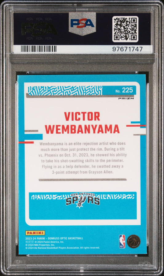 2023 Panini Donruss Optic Rated Rookie-Hyper Green #225 Victor Wembanyama PSA 9