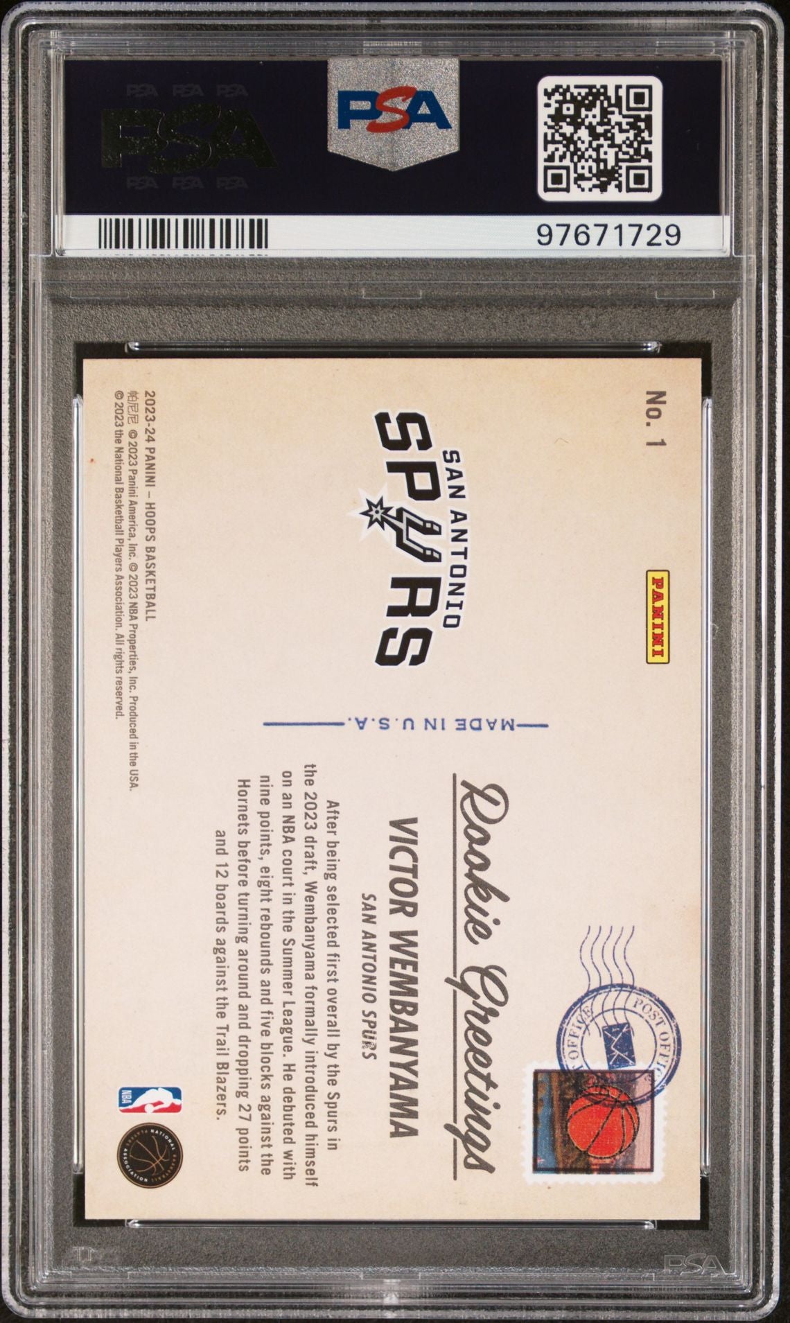 2023-24 Panini Hoops Rookie Greetings #1 Victor Wembanyama PSA 9 (RC)