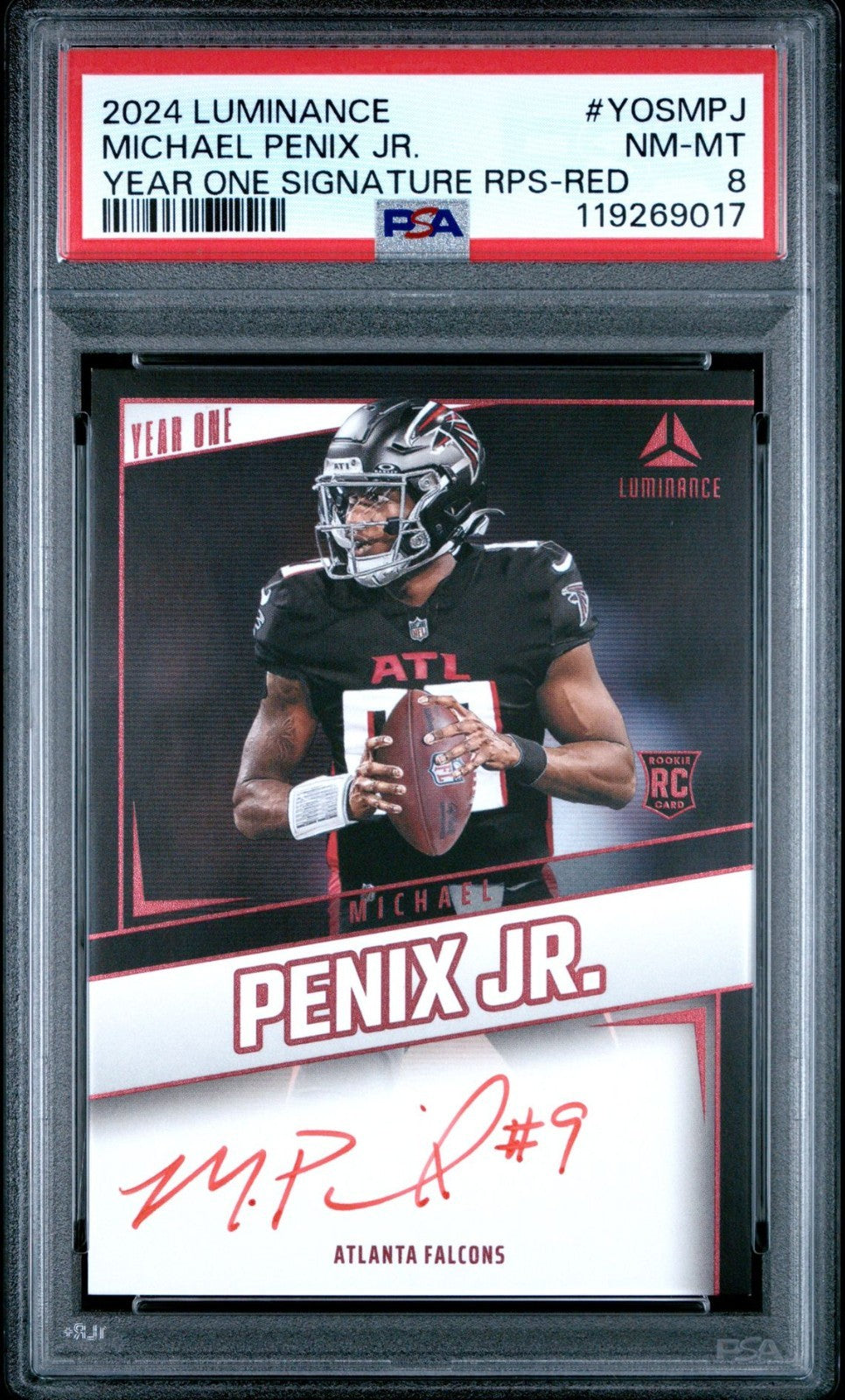 2024 Panini Luminance Year One Signature RPS-Red Michael Penix Jr. #YOSMPJ PSA 8