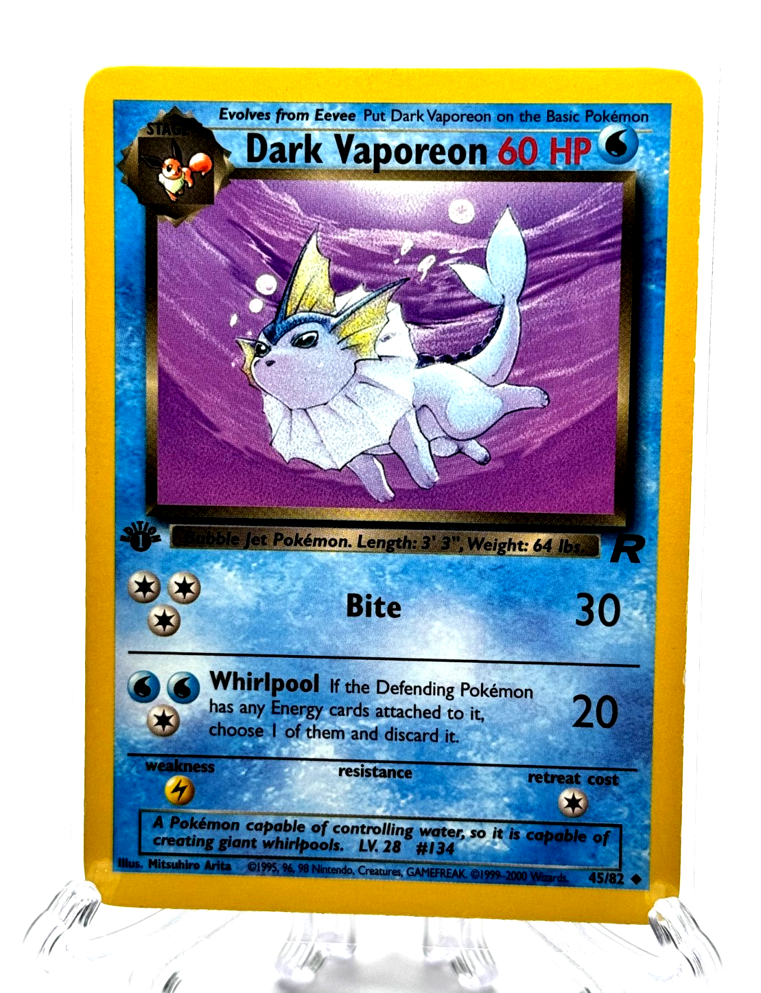 Dark Vaporeon Pokemon 45/82 1999 Pokemon GREAT CONDITION for Grading!