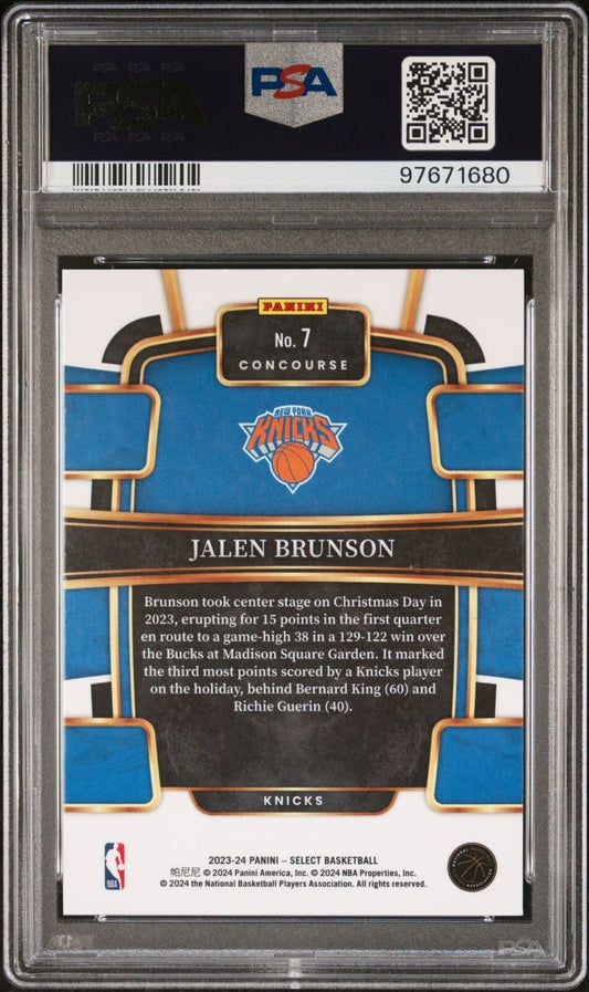 Jalen Brunson PSA 9 2023-24 Panini Select Blue #7 back