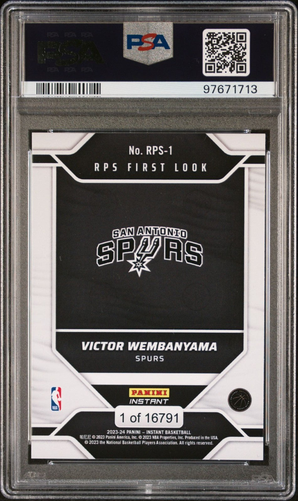 Victor Wembanyama Rookie PSA 9 2023-24 Panini Instant #RPS-1 back