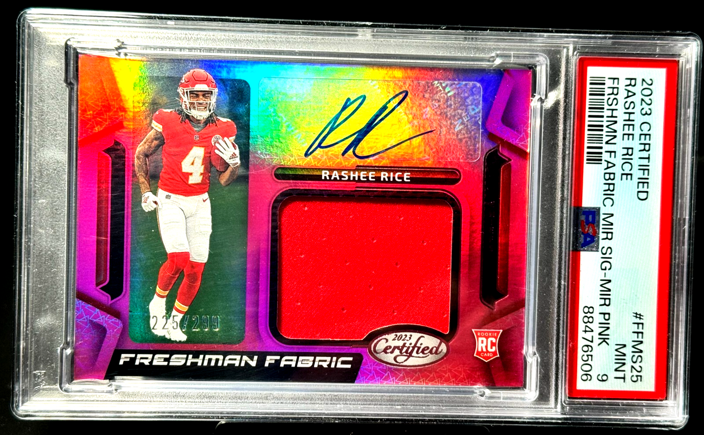 Rashee Rice Rookie Auto Patch Chiefs Panini Pink Certified Graded PSA 9 #225/299