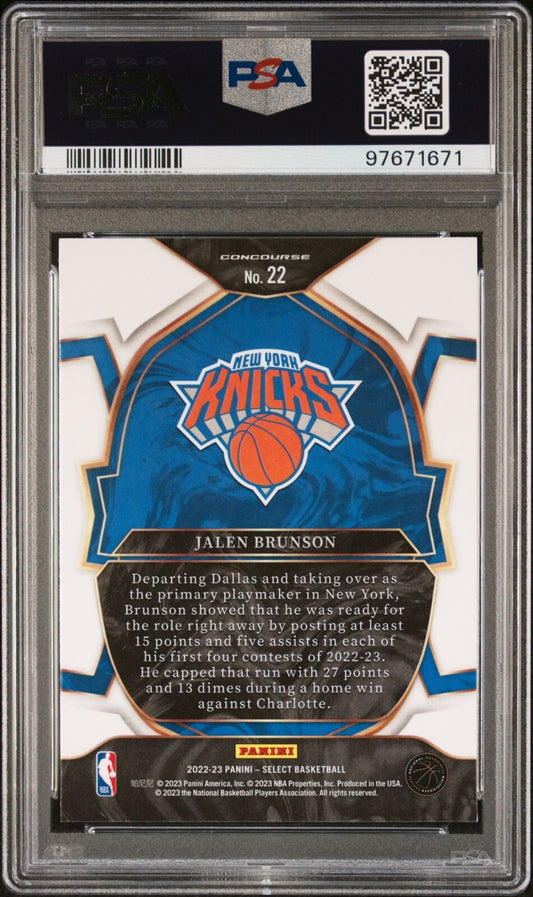 Jalen Brunson PSA 9 2022-23 Panini Select #22 back