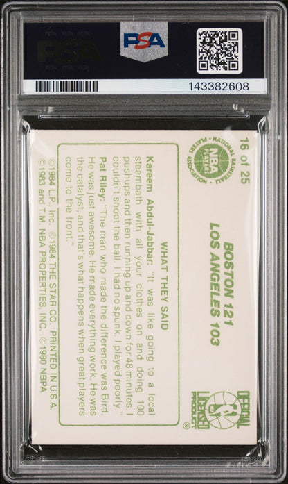 Kareem Abdul-Jabbar PSA 9 1984 Star Celtics Champs #16 back