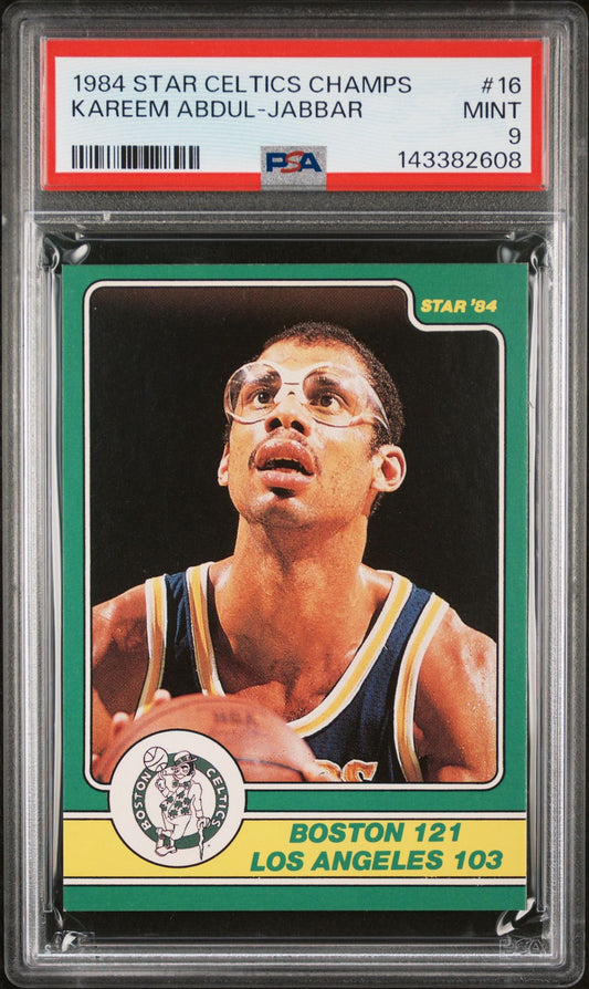 Kareem Abdul-Jabbar PSA 9 1984 Star Celtics Champs #16 front