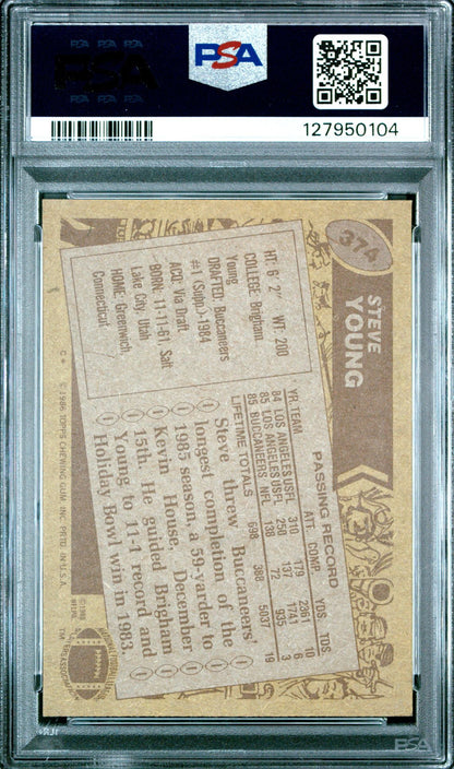 1986 Topps #374 Steve Young PSA 6 - back of slab showing cert 127950104