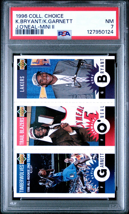 Kobe Bryant Kevin Garnett Jermaine O'Neal PSA 7 1996 Collector's Choice Mini II - front of slab