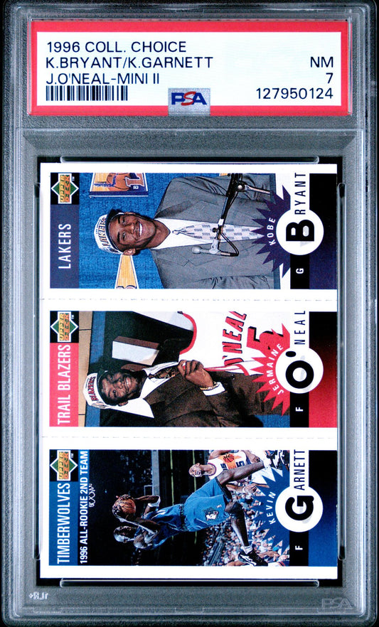 Kobe Bryant Kevin Garnett Jermaine O'Neal PSA 7 1996 Collector's Choice Mini II - front of slab